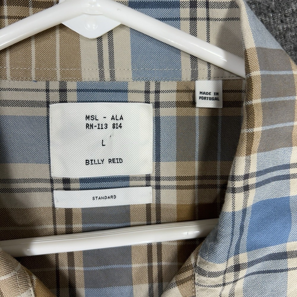 Billy Reid Shirt Mens L Plaid Loop Collar Camp Oxford Muscle Shoals MSL ALA - Picture 4 of 16
